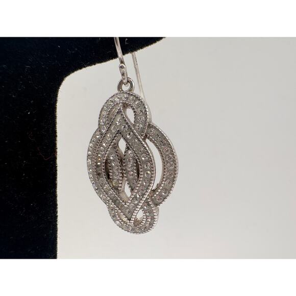 Sterling Silver CZ Fancy Flower Dangle Earrings 6.9g - Picture 2 of 15